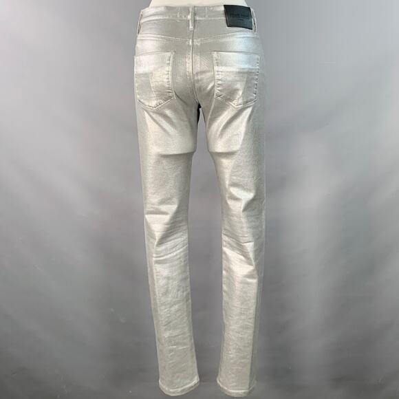 ROBERTO CAVALLI Size 4 Metallic Silver Coated Cotton Blend Skinny Jeans - Picture 2 of 7
